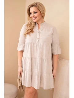 Dámské bavlněné šaty pro plnoštíhlé s volánky béžová