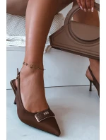 Dámské sandály na podpatku s ozdobným detailem Čokoládové model 21937509 - Boto