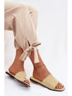 Dámské ploché pantofle s ozdobným detailem Eko semiš žluté Selavine