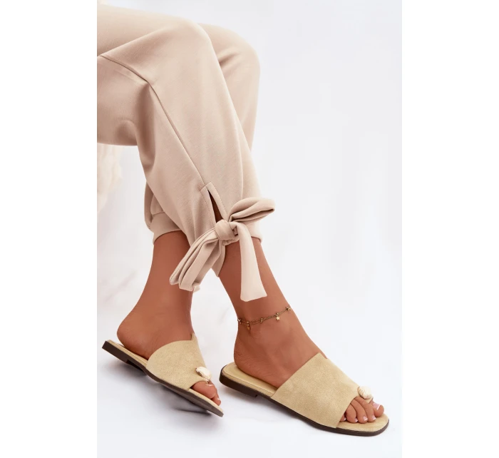 Dámské ploché pantofle s ozdobným detailem Eko semiš žluté Selavine