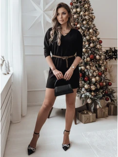 Jedna velikost šatů GLAMUP s páskem černá FashionStreet EY2553