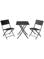 BALKONOVÝ NÁBYTEK SET STŮL 58X58X70CM A 2 ŽIDLE ČERNÁ