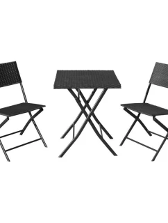 BALKONOVÝ NÁBYTEK SET STŮL 58X58X70CM A 2 ŽIDLE ČERNÁ