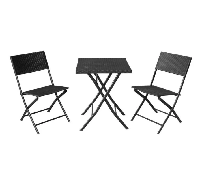 BALKONOVÝ NÁBYTEK SET STŮL 58X58X70CM A 2 ŽIDLE ČERNÁ