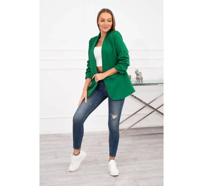 Bunda s klopou elegantní tmavě zelená Bunda s klopou elegantní tmavě zelená