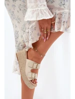 Dámské Klapky Na Klínu S Pletením A Přezkami Béžové Pasinea Dámské Klapky Na Klínu S Pletením A Přezkami Béžové Pasinea