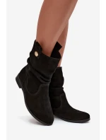 Kožené semišové dámské boty s žebrováním zateplené Zazoo 4210 Černé