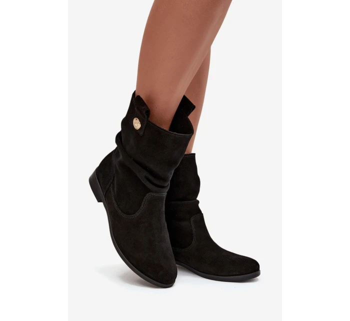 Kožené semišové dámské boty s žebrováním zateplené Zazoo 4210 Černé