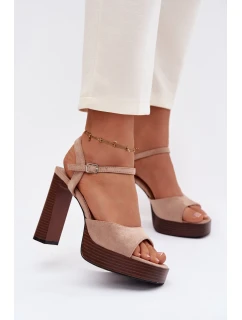 Dámské sandály na podpatku a platformě z eko semiše béžové Gralisse