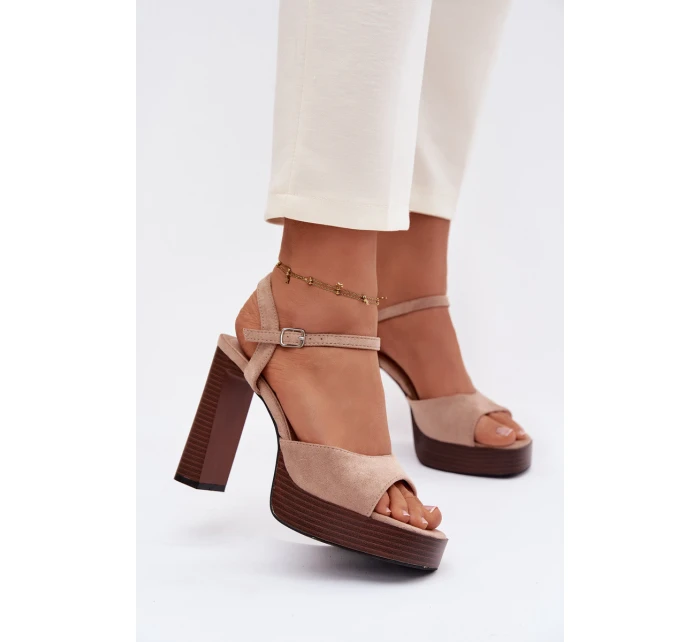 Dámské sandály na podpatku a platformě z eko semiše béžové Gralisse