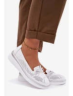 Kožené Prodyšné Polobotky Na Platformě S.Barski LR61-7043 Bílé Kožené Prodyšné Polobotky Na Platformě S.Barski LR61-7043 Bílé