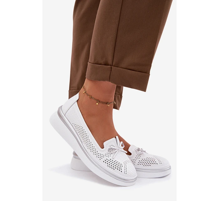 Kožené Prodyšné Polobotky Na Platformě S.Barski LR61-7043 Bílé Kožené Prodyšné Polobotky Na Platformě S.Barski LR61-7043 Bílé