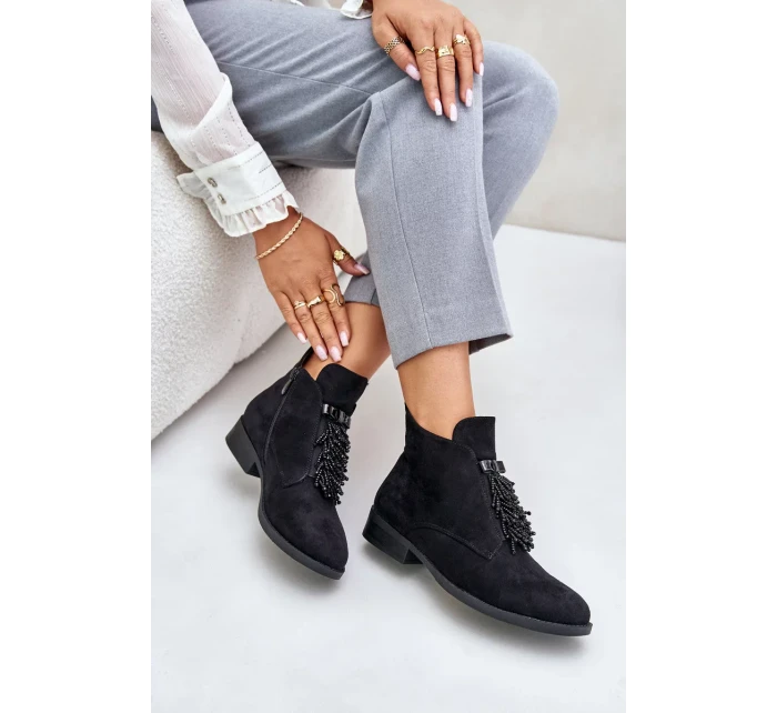 Zateplené Nízké Kotníkové Boty s Ozdobou na Zip S.Barski Černé Zateplené Nízké Kotníkové Boty s Ozdobou na Zip S.Barski Černé