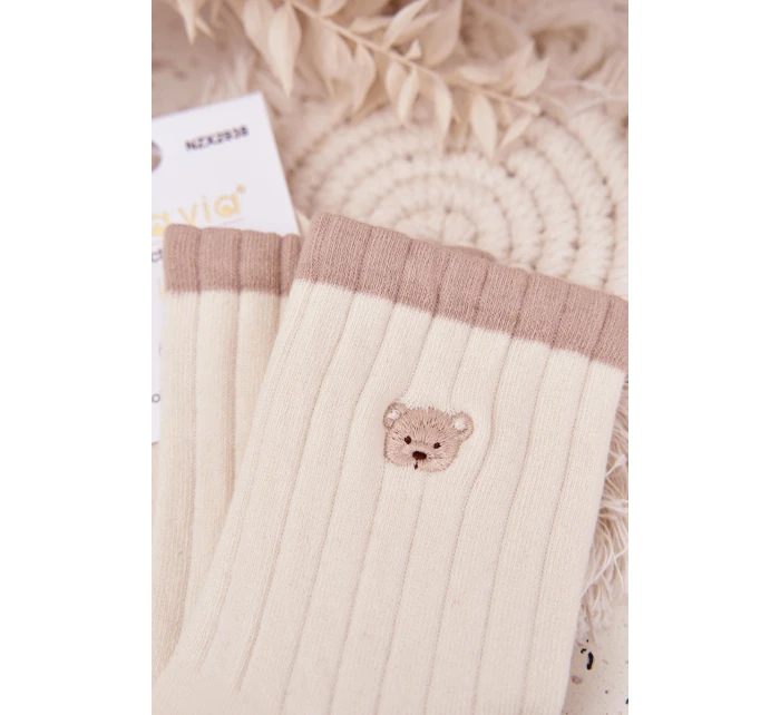 Dámské bavlněné ponožky s malým medvídkem – ecru Dámské bavlněné ponožky s malým medvídkem – ecru