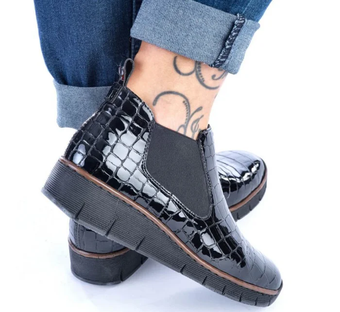 Kožené boty z hadí kůže Rieker W R474 černé Kožené boty z hadí kůže Rieker W R474 černé