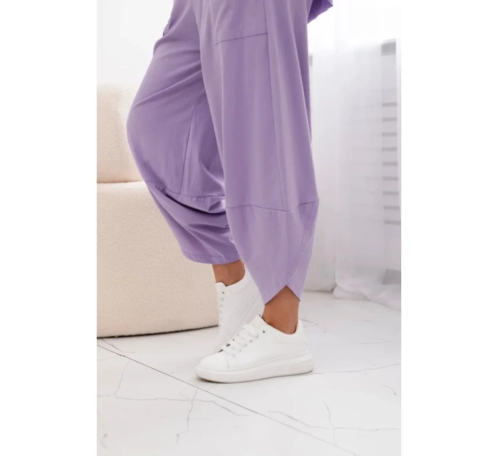 Bavlněný komplet halenka + kalhoty světle fialová