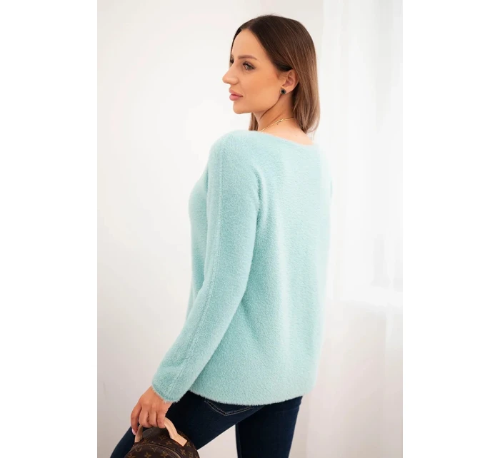 Svetr dámský z měkké pleteniny s kulatým výstřihem mátový