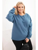 Dámská mikina Plus Size bavlněná basic s kulatým výstřihem modrá