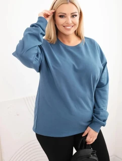 Dámská mikina Plus Size bavlněná basic s kulatým výstřihem modrá
