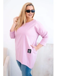 Dámská blůza Plus Size s delším zadním dílem a dlouhým rukávem tmavě růžová