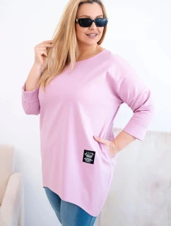 Dámská blůza Plus Size s delším zadním dílem a dlouhým rukávem tmavě růžová