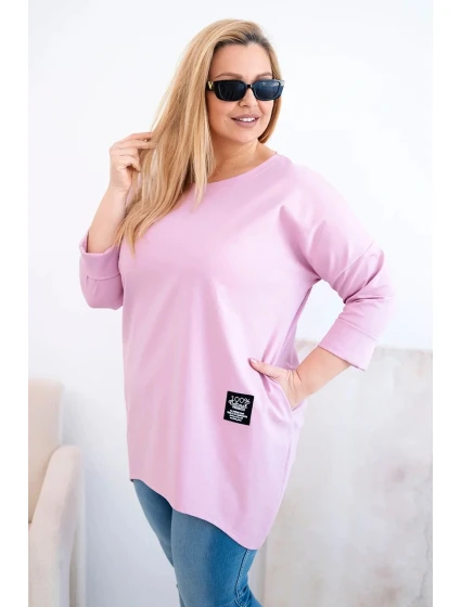 Dámská blůza Plus Size s delším zadním dílem a dlouhým rukávem tmavě růžová