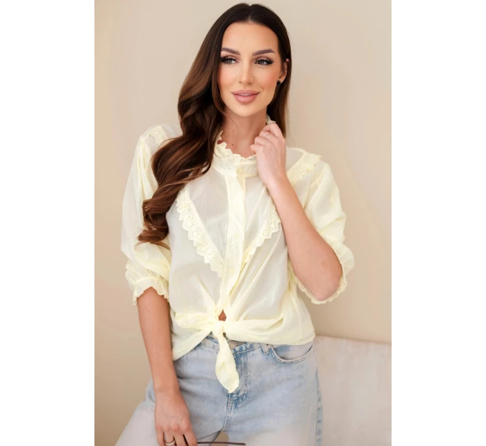 Dámská bavlněná košile s krajkou a zavazováním žlutá Dámská bavlněná košile s krajkou a zavazováním žlutá