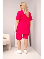 Dámská bavlněná souprava Plus Size s halenkou a šortkami fuchsiová