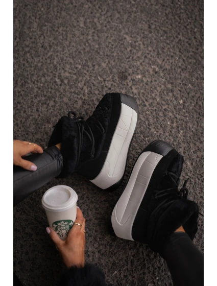 Dámské Kožené Sněhule Na Silné Podešvi S Kožešinou Big Star OO274A206 Černé