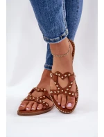 Zdobené Ploché Sandály Dámské Camel Adivrae Zdobené Ploché Sandály Dámské Camel Adivrae