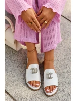 Elegantní dámské lesklé pantofle s ozdobou S.Barski Stříbrná Elegantní dámské lesklé pantofle s ozdobou S.Barski Stříbrná