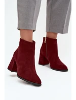 Dámské kotníkové boty z přírodního semiše na sloupkovém podpatku Zazoo – bordové