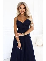 maxi šaty na ramínka s výstřihem do V – tmavě modré model 22269162 - numoco basic