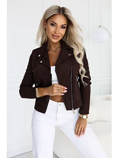 Semišová bunda ve stylu s dlouhými rukávy a zipy – čokoládová model 22297220 - numoco basic