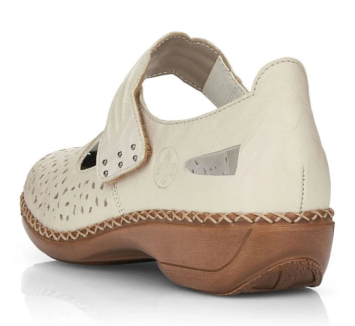 Dámská kožená prolamovaná obuv na suchý zip béžové barvy Rieker 41399-14