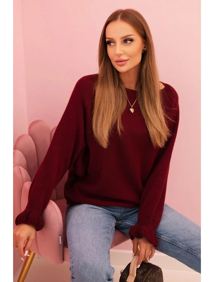 Svetr dámský z mohairu s nařasenými rukávy a výřezem na zádech bordový Svetr dámský z mohairu s nařasenými rukávy a výřezem na zádech bordový