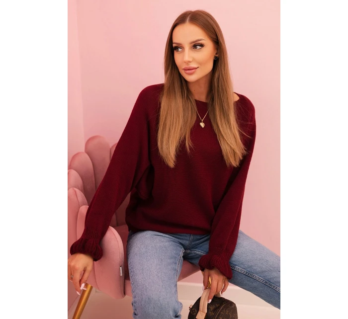 Svetr dámský z mohairu s nařasenými rukávy a výřezem na zádech bordový Svetr dámský z mohairu s nařasenými rukávy a výřezem na zádech bordový