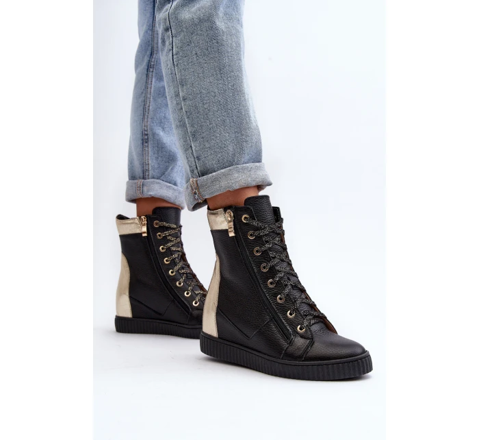 Zazoo 3081 Kožené Dámské Tenisky Na Kotníku Černé