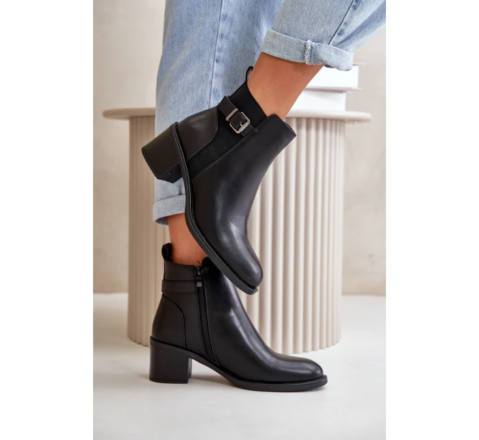 Dámské zimní zateplené boty na podpatku s přezkou Černé Nevillira Dámské zimní zateplené boty na podpatku s přezkou Černé Nevillira