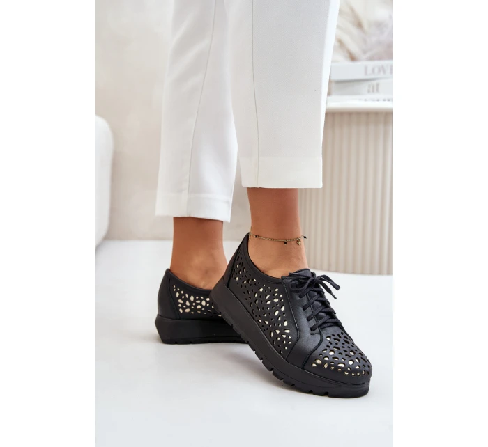 Kožené Polobotky Na Platformě S Černé model 21670952 - Zazoo Kožené Polobotky Na Platformě S Černé model 21670952 - Zazoo