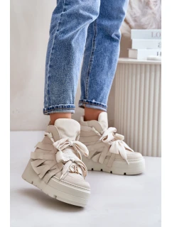 Kožené Dámské Tenisky Na Masivní Platformě Béžové model 21673891 - CheBello