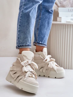 Kožené Dámské Tenisky Na Masivní Platformě Béžové model 21673891 - CheBello