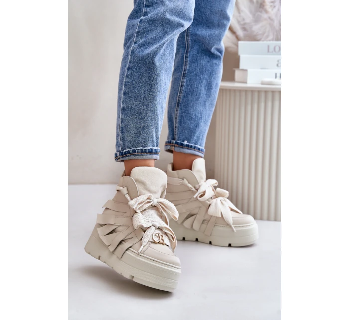 Kožené Dámské Tenisky Na Masivní Platformě Béžové CheBello 4561