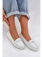 Plné Kožené Mokasíny S Dekorací model 21686028 Bílé - S.Barski Plné Kožené Mokasíny S Dekorací model 21686028 Bílé - S.Barski