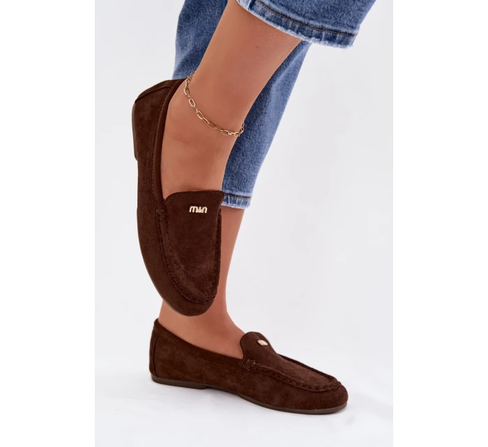 Dámské mokasíny s malým zlatým detailem čokoládové Sarivelle