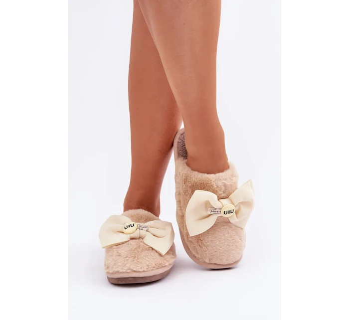 Dámské Pantofle S Kožešinou A Mašlí Béžové Olfedi Dámské Pantofle S Kožešinou A Mašlí Béžové Olfedi