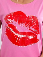 Halenka s potiskem rtů růžová