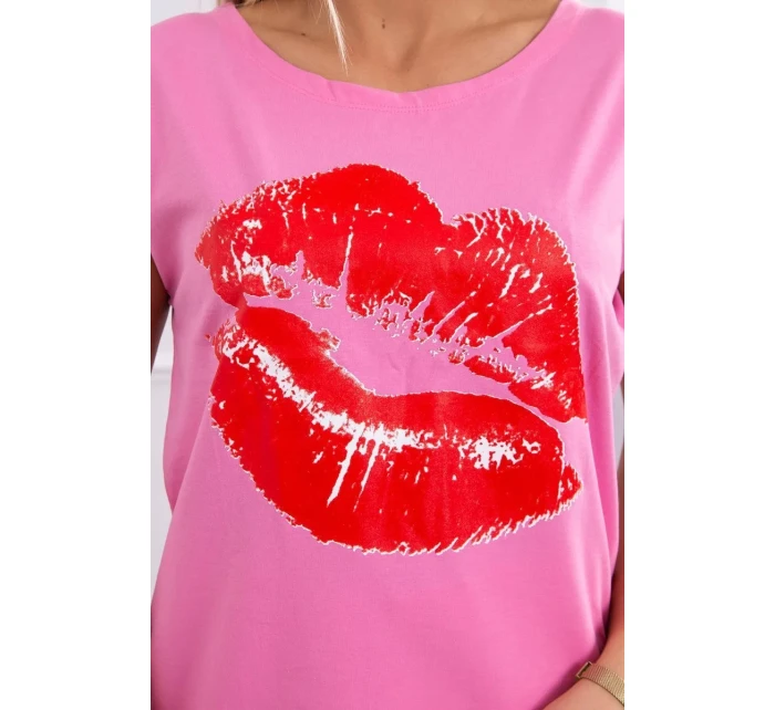 Halenka s potiskem rtů růžová Halenka s potiskem rtů růžová