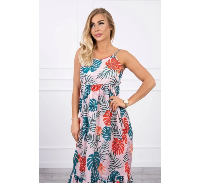 Šaty s motivem listů pudrově růžové