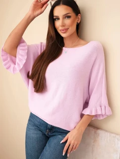 Dámský svetr typu model 21949260 s kulatým výstřihem jasně fialový - K-Fashion